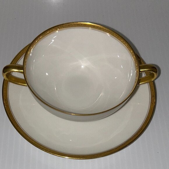 Limoges C.A.H. Renfeldt, Vintage Ranso Pattern Double Handle Soup/Saucer, Englan - Picture 7 of 9